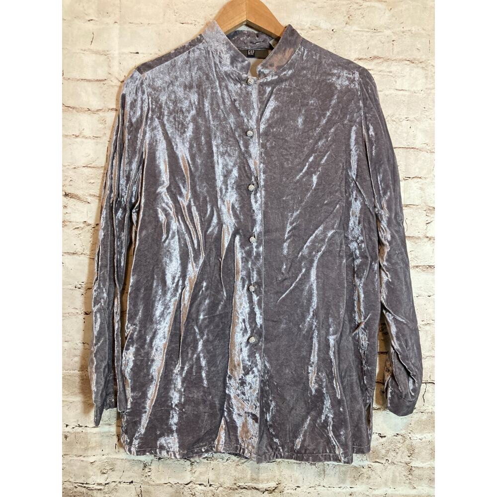 GAP Top Womens Medium Pale Purple Crushed Velvet Button Front Mandarin Collar